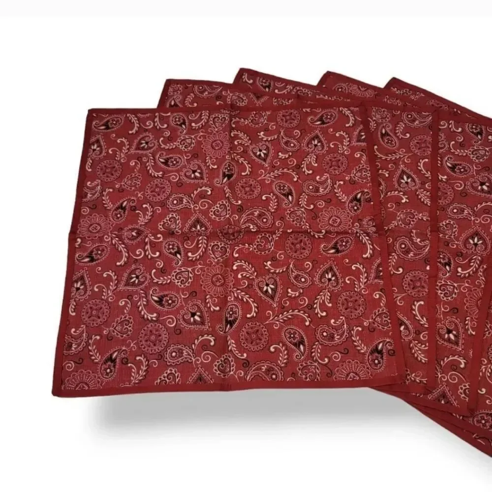 NEW Vintage Handmade 5 PC Red Paisley Handkerchief Cloth Dinner Napkins